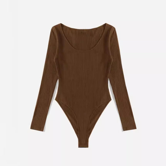 Damen Langarm-Bodysuit aus strukturierter Baumwolle EB
