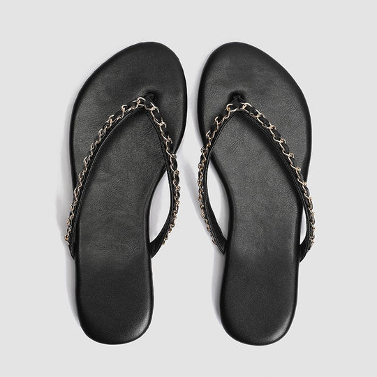 Damen Zehentrenner-Sandalen mit glamourösem Kettendetail EB