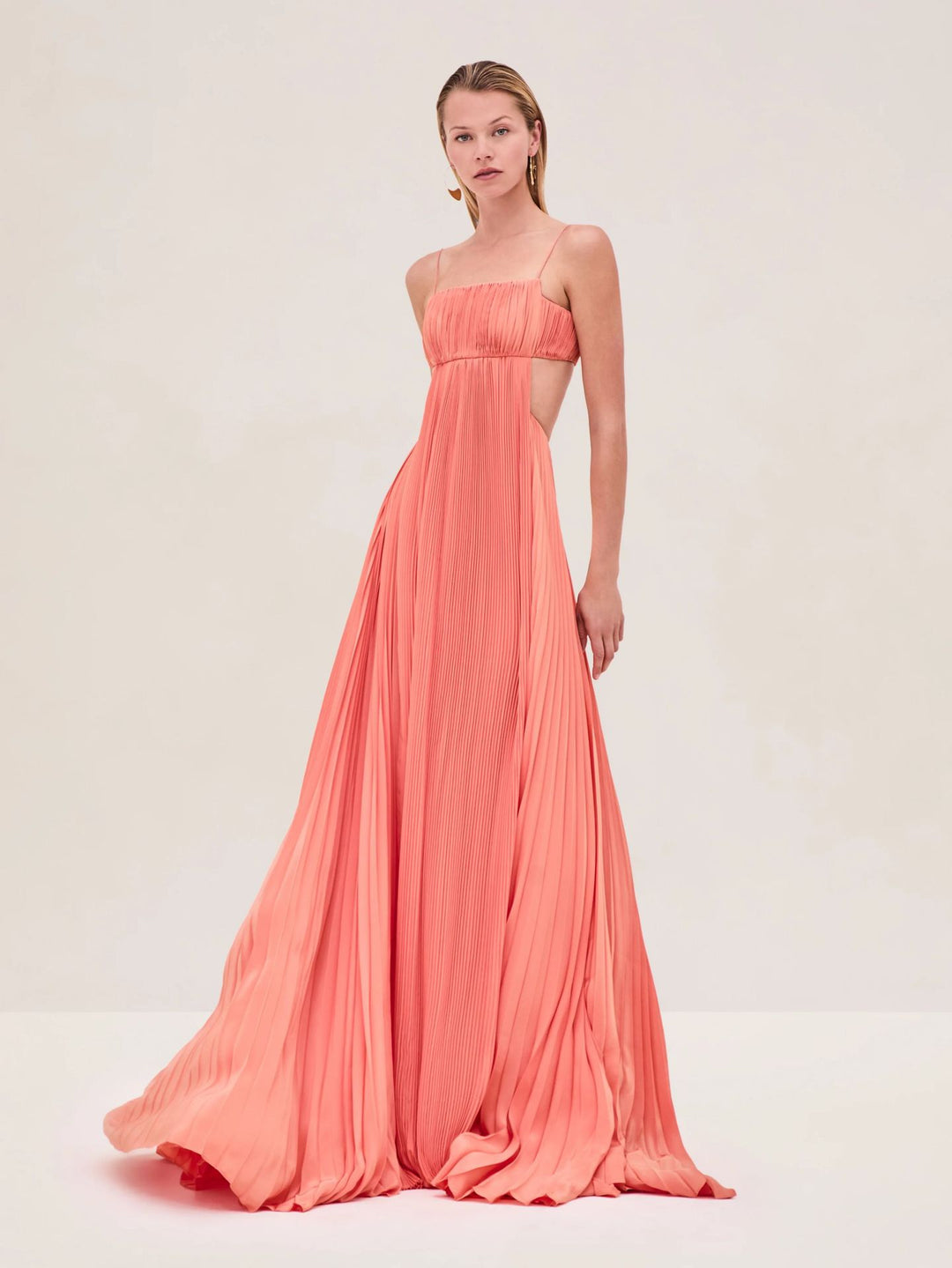 Damen Maxi-Kleid mit eleganter Plisseedetails und schmalen Spaghettiträgern EB
