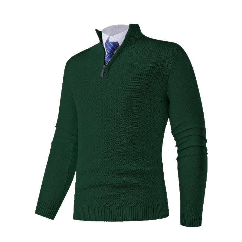 Herren nan feinstrickpullover mit Stehkragen und halbem Reißverschluss, Strukturstrick und schlanker Business-Casual-Passform EB