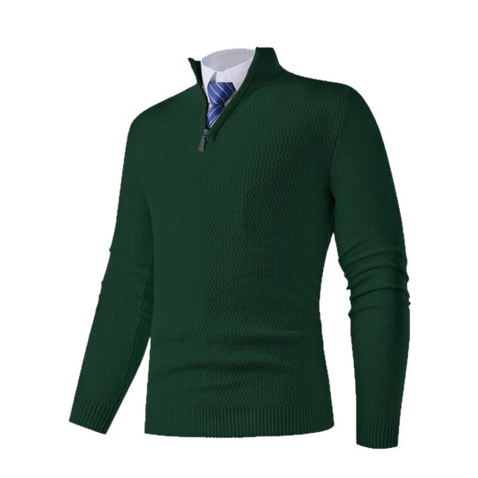 Herren nan feinstrickpullover mit Stehkragen und halbem Reißverschluss, Strukturstrick und schlanker Business-Casual-Passform EB
