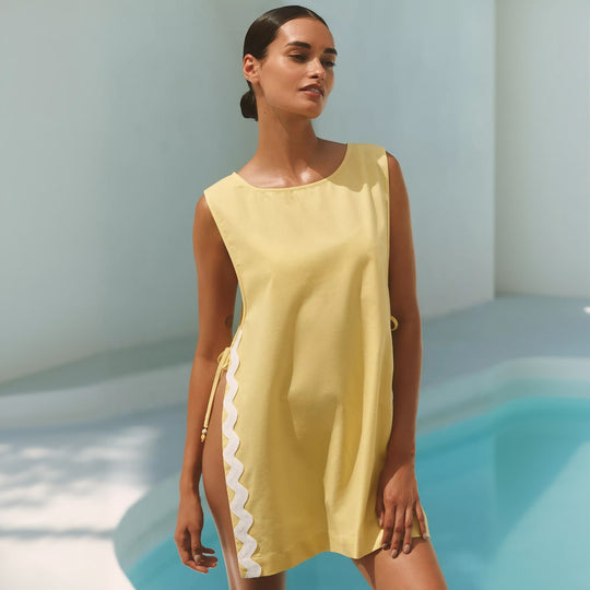 Damen lässiges Sommerkleid mit seitlichen Bindebändern EB
