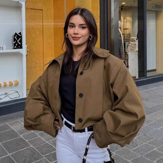 Damen Oversized Utility-Jacke mit strukturiertem Design und praktischen Taschen EB