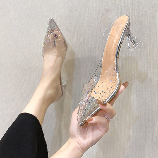 Damen transparente High Heels mit funkelndem Strass EB