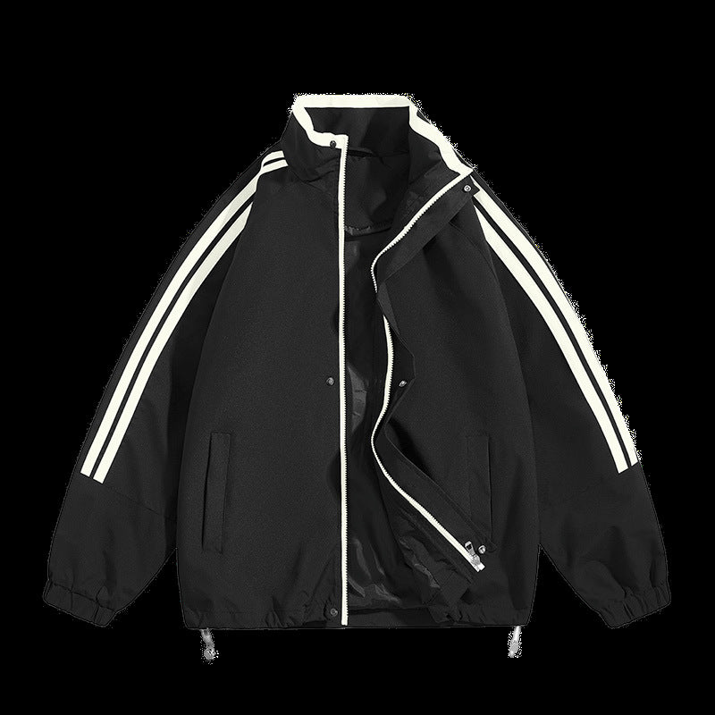 Unisex  oversized retro athletic shell jacket with stand collar and dual sleeve stripes EB
