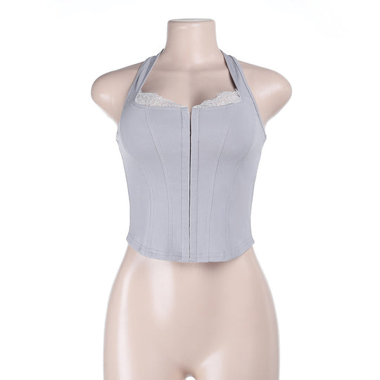 Damen Corsage-Top mit Spitzenbesatz und figurbetonter Passform EB