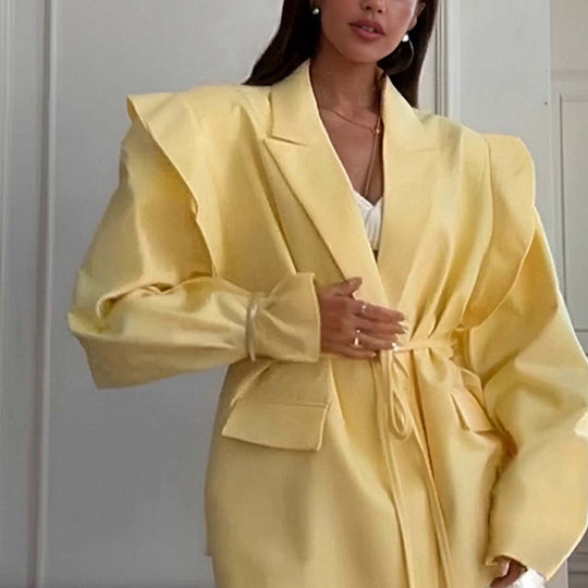 Damen nan taillierter Blazer mit Bindegürtel und Oversize-Ärmeln EB