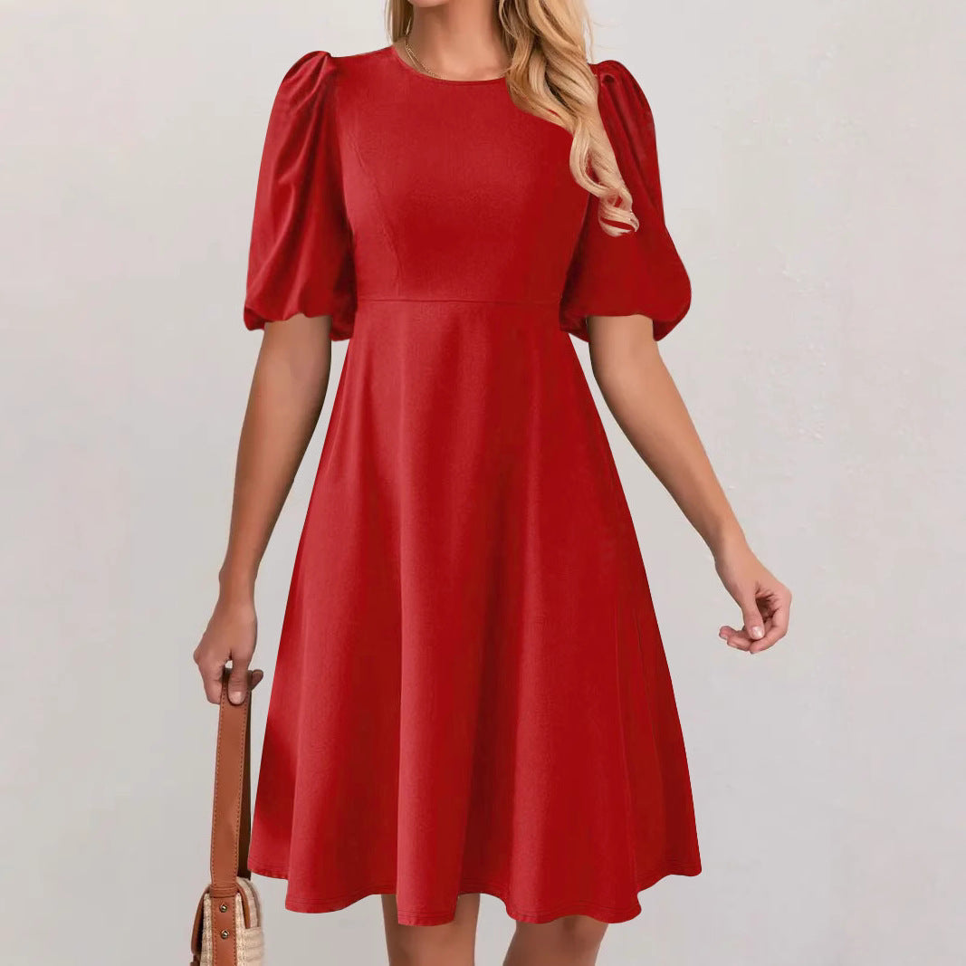 Damen A-Linien Kleid mit voluminösen Puffärmeln EB