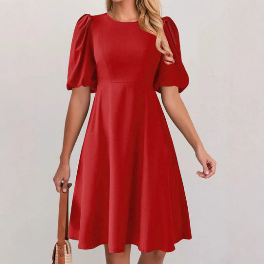 Damen A-Linien Kleid mit voluminösen Puffärmeln EB