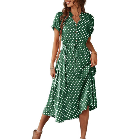 Damen Elegantes Hemdblusenkleid mit tailliertem Design und Polka-Dots EB