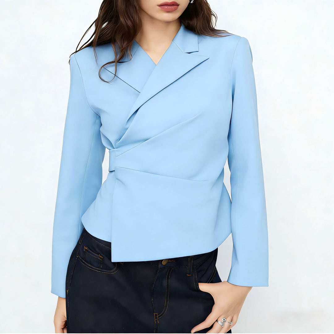 Damen Taillierter Wickel-Blazer mit drapierter Peplum-Silhouette EB