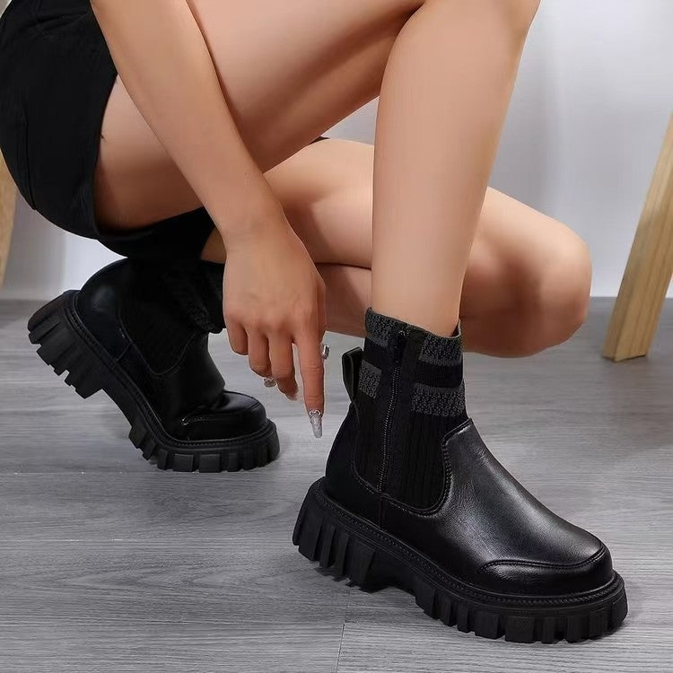 Damen Biker-Stiefel mit elastischem Strickansatz und robustem Profil EB