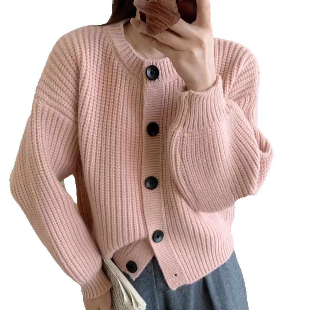 Damen modische Strickjacke mit knöpfbarem Design und balloonärmeln EB