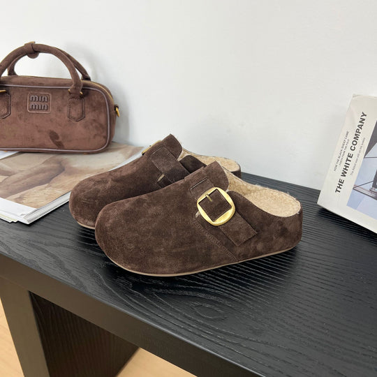 Damen Gepolsterte Wildleder-Clogs mit praktischer Schnallenverzierung EB