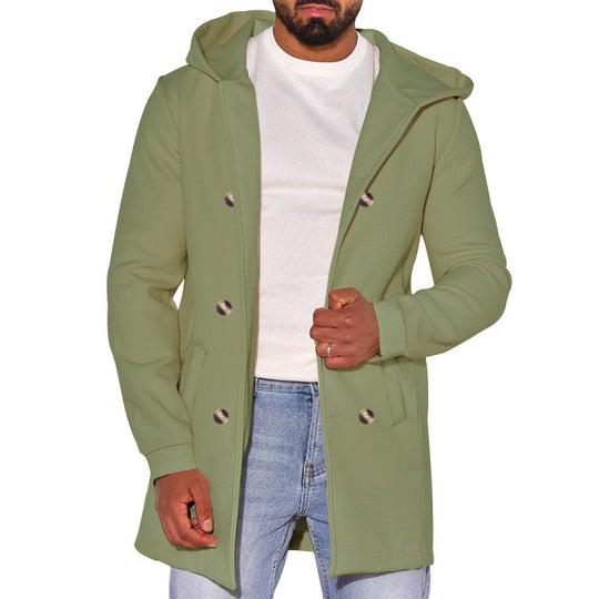 Herren modische Jacke mit Kapuze und doppelter Knopfleiste EB
