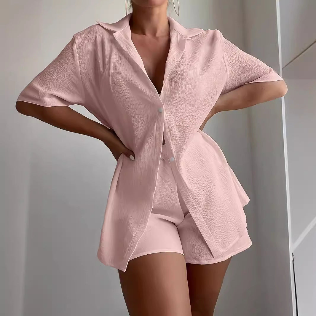Damen Leichtes kurzärmliges Hemd mit strukturiertem Design EB
