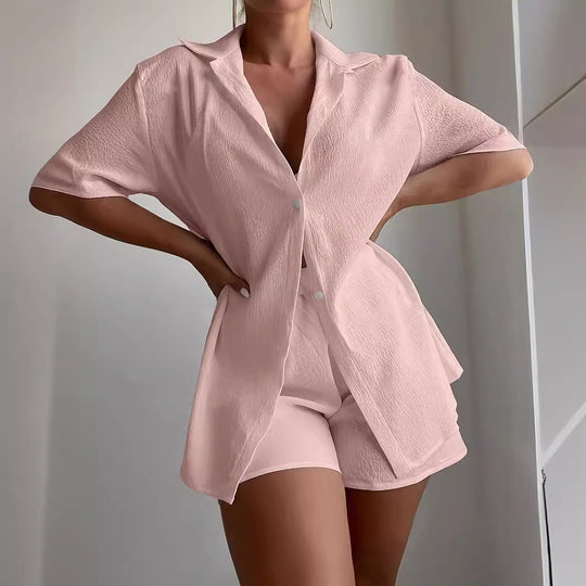 Damen Leichtes kurzärmliges Hemd mit strukturiertem Design EB