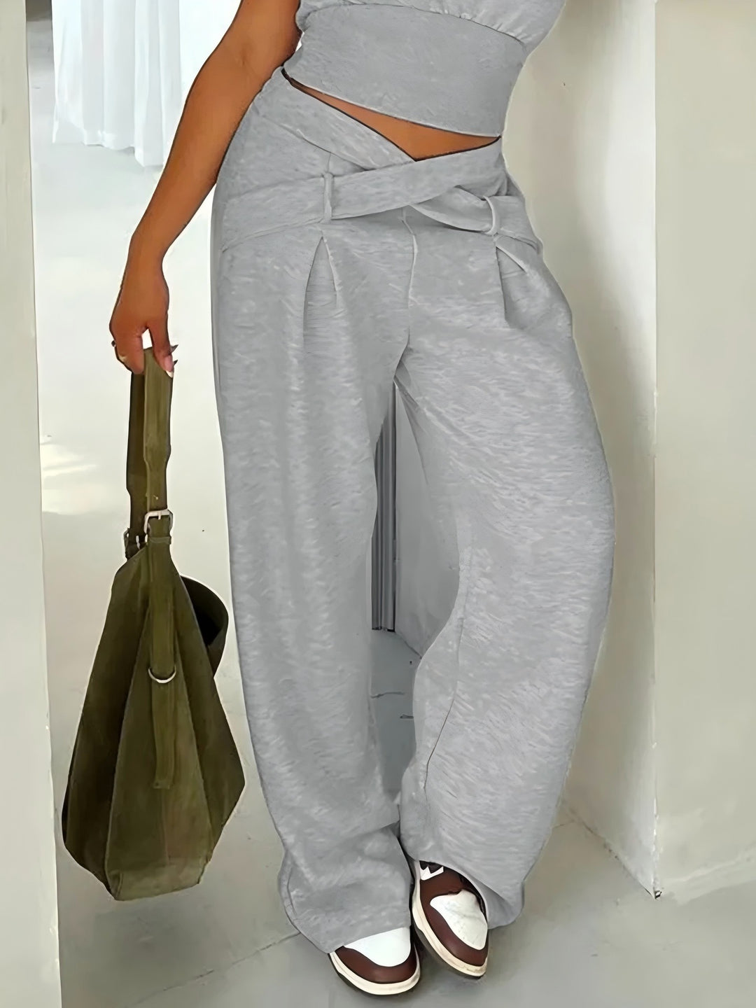 Damen Bequeme Palazzo-Hose mit dekorativem Bindeband und lässigem Schnitt EB