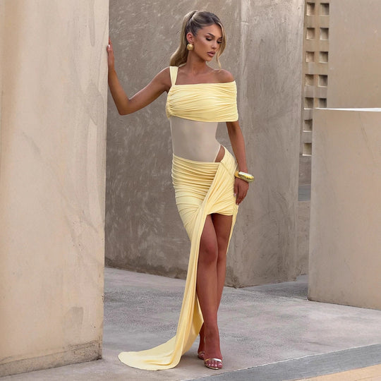 Damen Elegantes Wickelkleid mit asymmetrischem Schnitt und hohem Schlitz EB