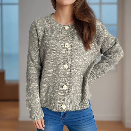 Damen lässiger Strickcardigan mit großen Knopfdetails und weichem Material EB