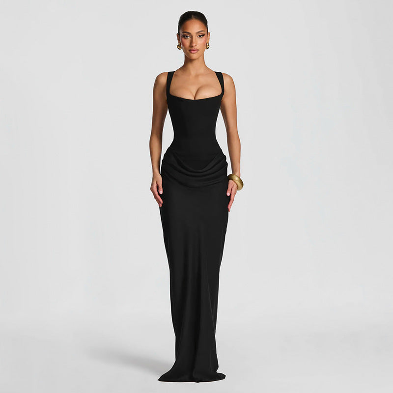 Damen figurbetontes Maxi-Kleid mit elegantem Drapierungsdesign EB