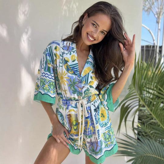 Damen Strandkleid mit buntem Muster EB