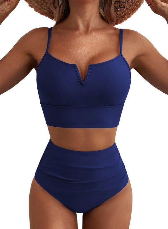 Damen Hochtailliertes Bikini-Set mit modernem V-Ausschnitt und angenehmer Passform EB