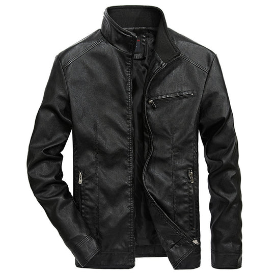 Herren Kunstleder-Bikerjacke mit hohem Stehkragen und Reißverschlussdetails EB