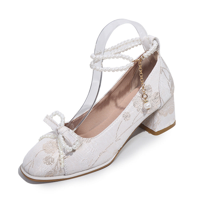 Damen elegante Absatzschuhe mit Perlen-Details EB