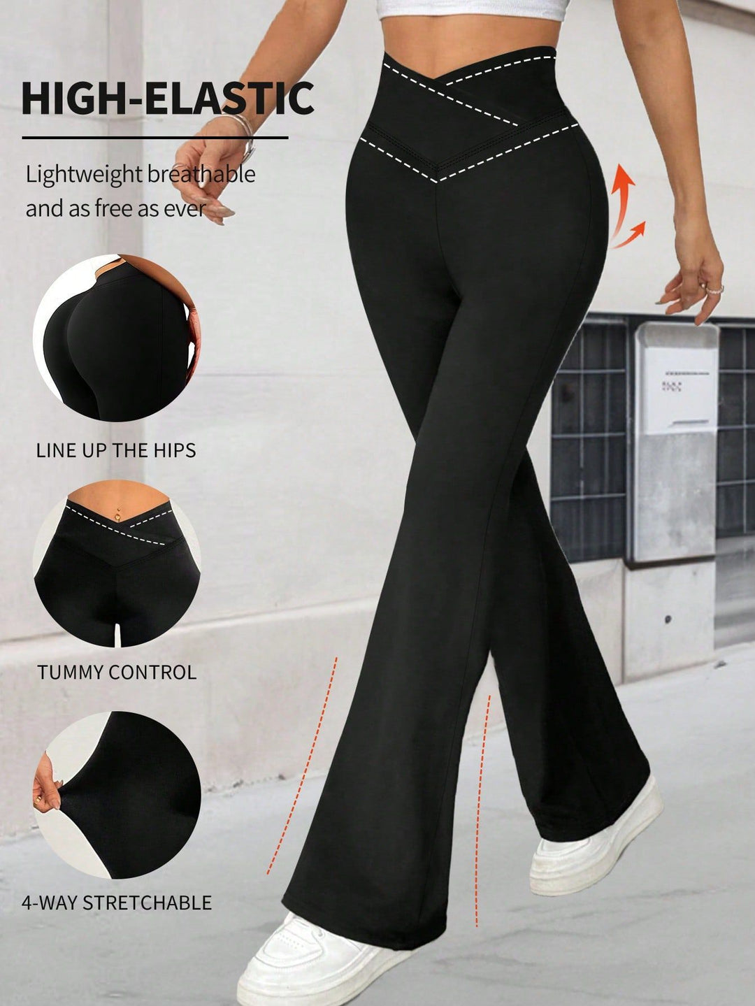Damen Hochgeschnittene Yoga-Leggings mit Bauchkontrolle und 4-Wege-Stretch EB
