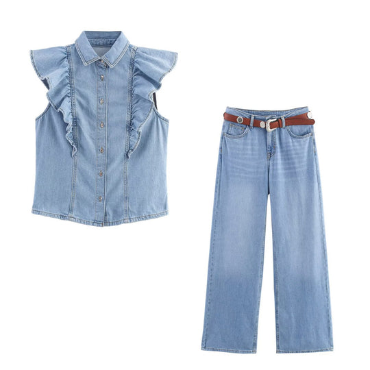 Damen Weite Jeans mit eleganter Gürtelapplikation EB