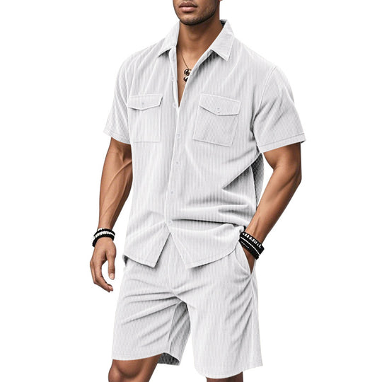Herren Kurzarm-Hemd und Shorts Set mit praktischen Taschen und bequemer Passform EB