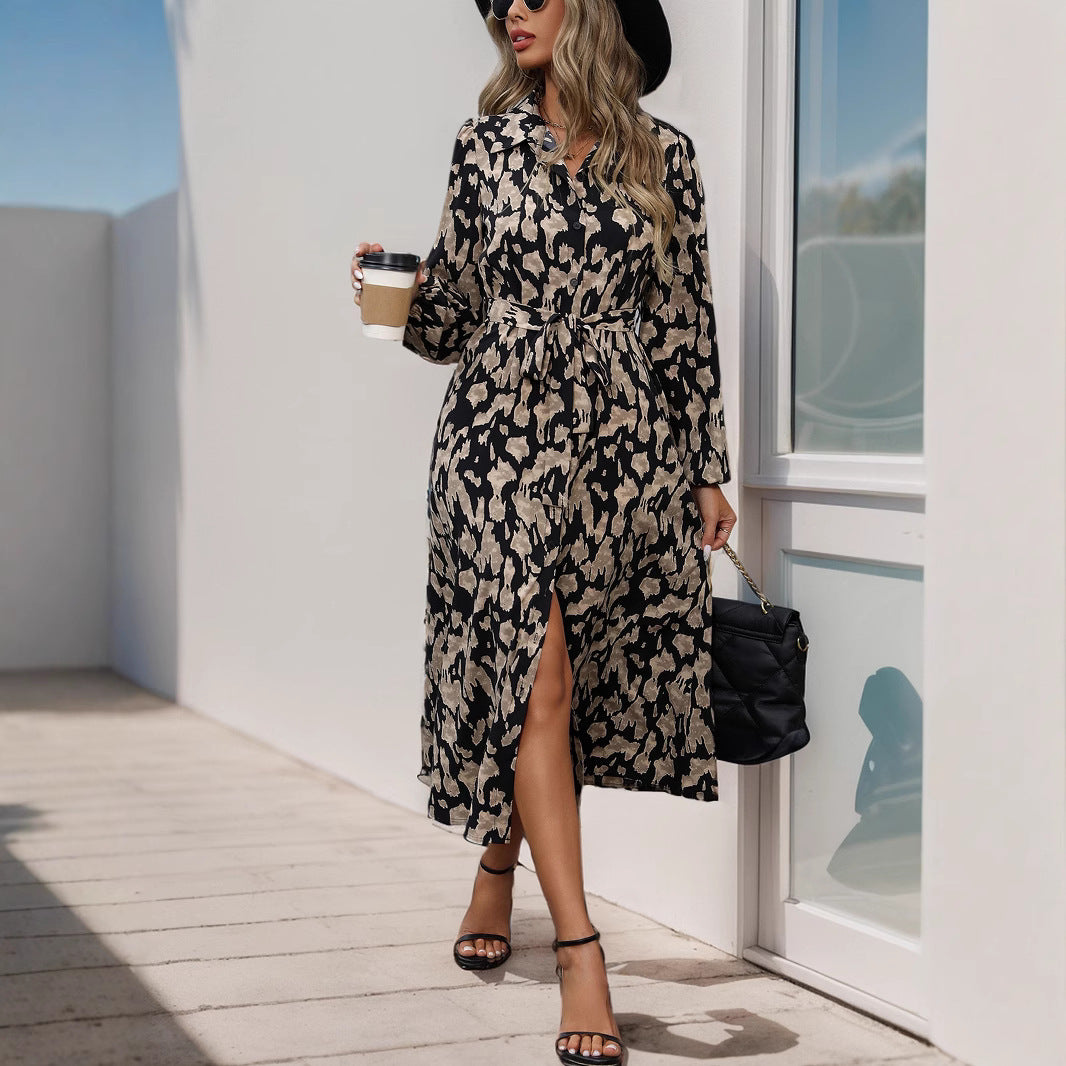 Damen Maxikleid mit elegantem Taillengürtel und stylischem Schlitzdesign EB