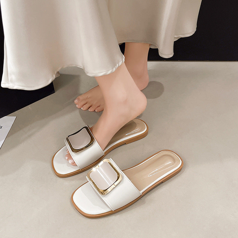 Damen Elegante Slipper mit glänzendem Schnallen-Detail EB