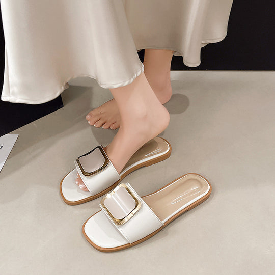 Damen Elegante Slipper mit glänzendem Schnallen-Detail EB