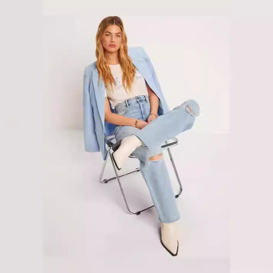 Damen Weit geschnittene High-Waist Jeans mit modischen Destroyed-Details EB