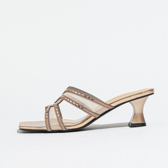 Damen elegante High Heel Mules mit glitzernden Riemen und komfortablem Absatz EB