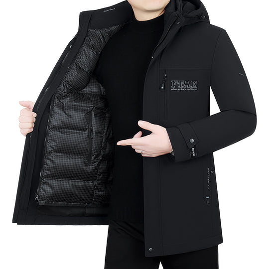 Herren Moderner wasserabweisender Longparka mit Kapuze und leichter Thermoisolierung EB