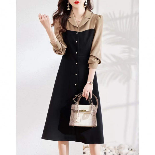 Damen Hemdkleid mit eleganter Knopfleiste und kontrastierendem Oberteil EB