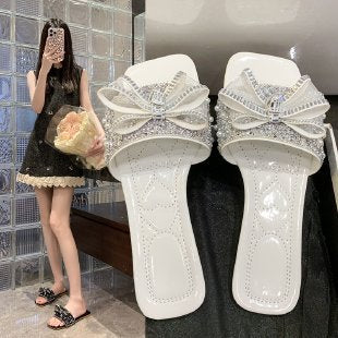 Damen Glamouröse Riemchen-Sandalen mit funkelnder Schleifen-Applikation EB