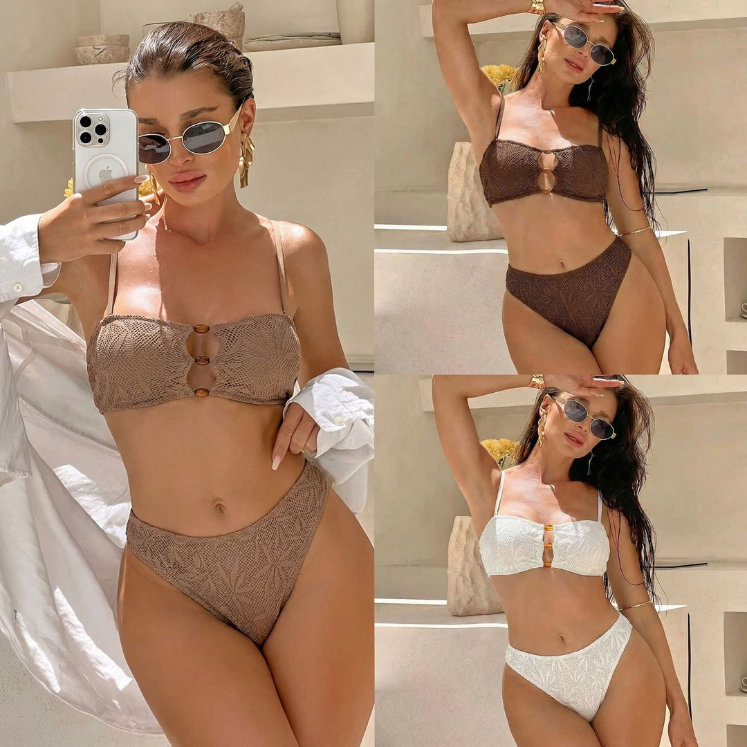Damen Bandeau-Bikini mit floralem Häkelmuster EB