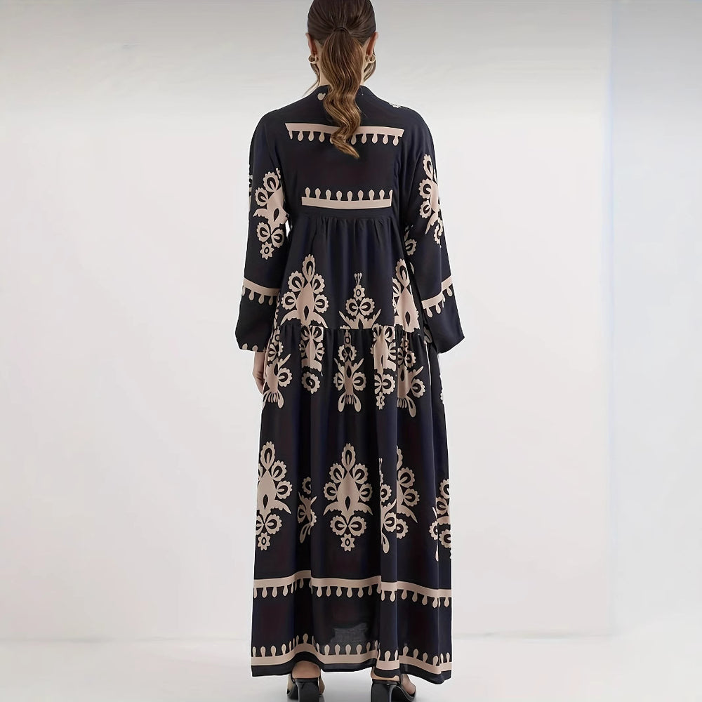 Damen Maxikleid mit floralem Design und eleganter Knopfleiste EB