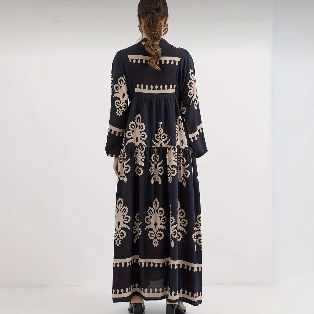 Damen Maxikleid mit floralem Design und eleganter Knopfleiste EB