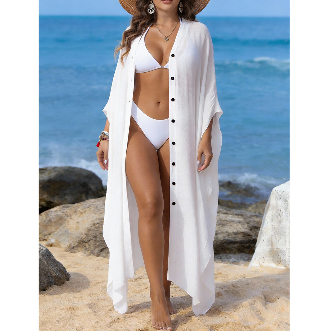 Damen Strandüberwurf mit Knopfleiste und weitem Schnitt EB