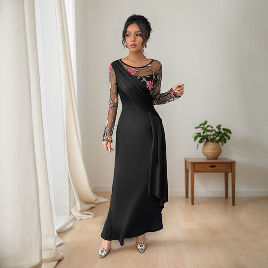 Damen Elegantes Wickelkleid mit floralem Mesh-Detail EB
