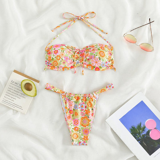 Damen Blumenmuster Bandeau-Bikini EB