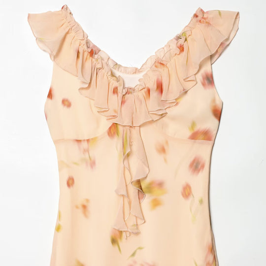 Damen Maxikleid mit romantischem Volant und floralen Akzenten EB