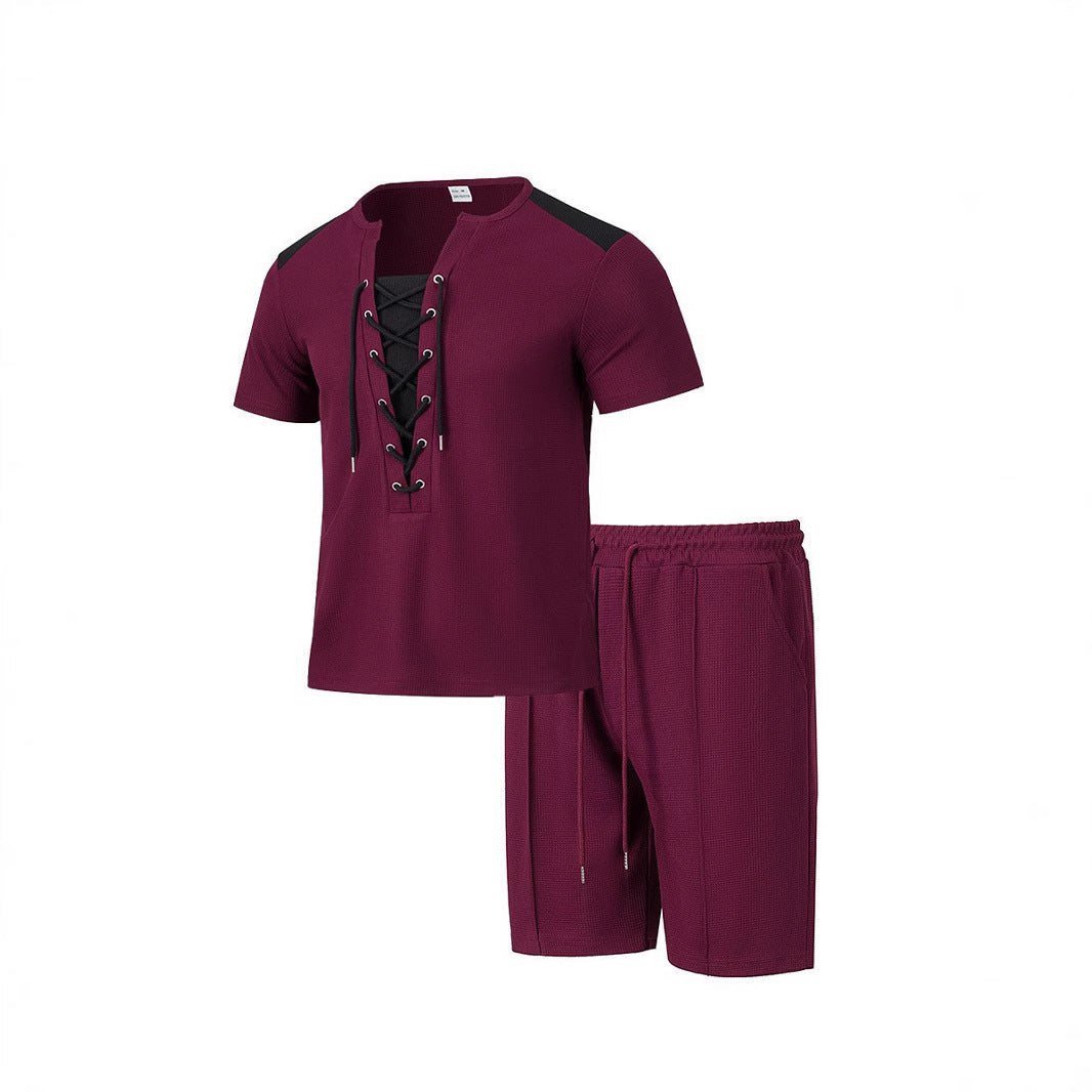 Herren Sportliches Freizeit-Set mit modernem Schnürkragen und Shorts EB