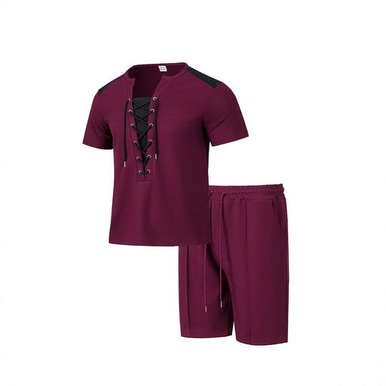 Herren Sportliches Freizeit-Set mit modernem Schnürkragen und Shorts EB