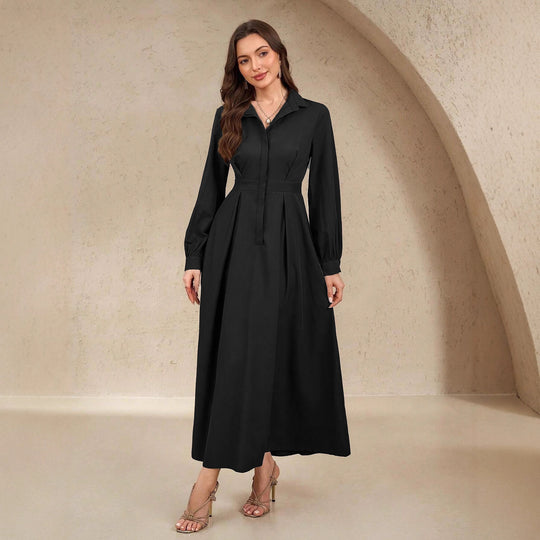 Damen nan langes Hemdblusenkleid mit Taillengürtel, verdeckter Knopfleiste und ballonärmeln EB